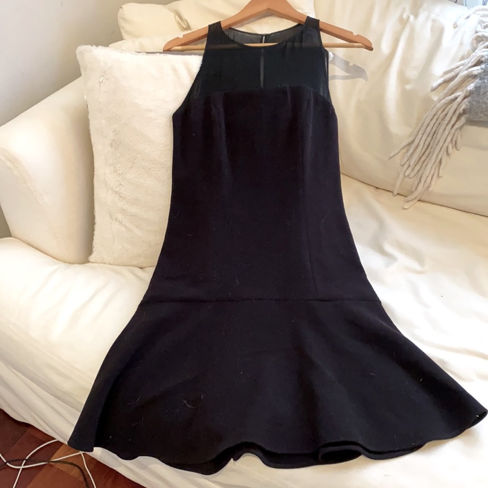 Little Black Dress! Sleeveless, sheer neckline, flare bottom, hits above knee